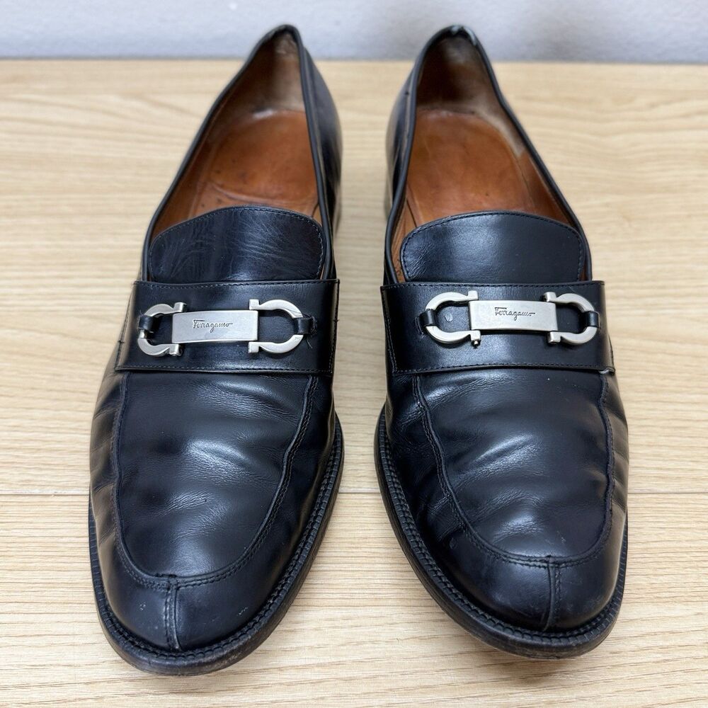Salvatore Ferragamo Horsebit Loafers Womens 7.5 B Leather Black Office Event - Picture 3 of 13